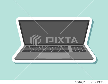 Laptop realistic sticker icon in flat style. Computer vector illustration on isolated background. Workspace sign business concept. Laptop realistic sticker icon in flat style. Computer vector illustration on isolated background. Workspace sign business concept. 129549988
