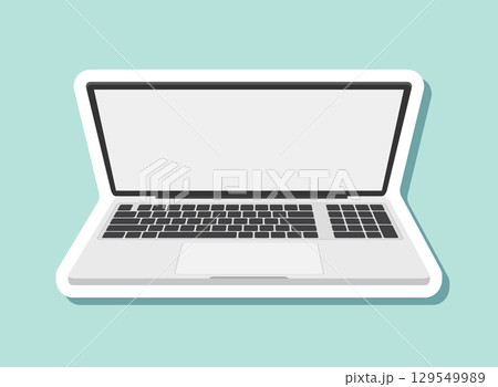 Laptop realistic sticker icon in flat style. Computer vector illustration on isolated background. Workspace sign business concept. Laptop realistic sticker icon in flat style. Computer vector illustration on isolated background. Workspace sign business concept. 129549989