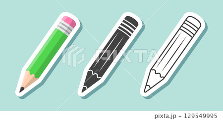 Pencil icon set sticker collection in flat style. Office supplies vector illustration on isolated background. Writing sign business concept. 129549995