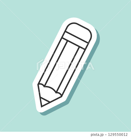 Pencil sticker icon in linear flat style. Office supplies vector illustration on isolated background. Writing sign business concept. 129550012