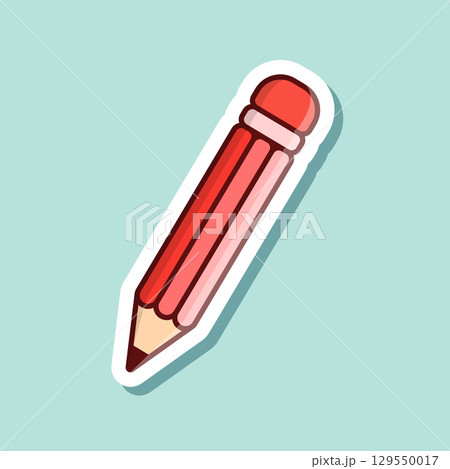 Pencil sticker icon in flat style. Office supplies vector illustration on isolated background. Writing sign business concept. 129550017