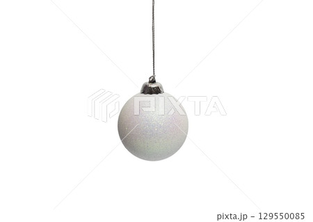 White shiny ball hanging isolated on white background. White shiny ball hanging isolated on white background. 129550085