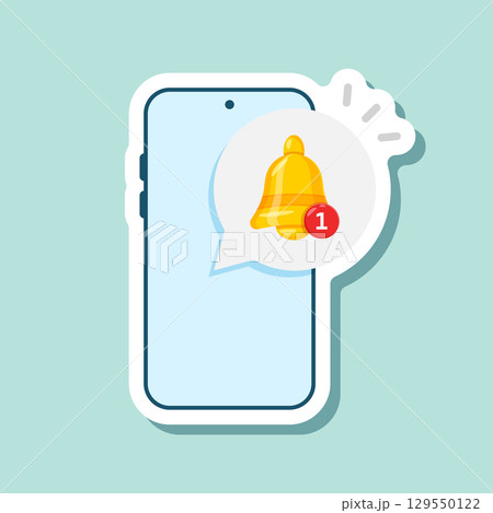 Phone notifications sticker icon in flat style. Smartphone with new notice vector illustration on isolated background. Reminder message sign business concept. 129550122