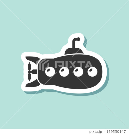 Submarine sticker icon in flat style. Bathyscaphe vector illustration on isolated background. Underwater transport sign business concept. Submarine sticker icon in flat style. Bathyscaphe vector illustration on isolated background. Underwater transport sign business concept. 129550147
