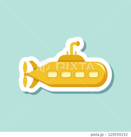 Submarine sticker icon in flat style. Bathyscaphe vector illustration on isolated background. Underwater transport sign business concept. Submarine sticker icon in flat style. Bathyscaphe vector illustration on isolated background. Underwater transport sign business concept. 129550152