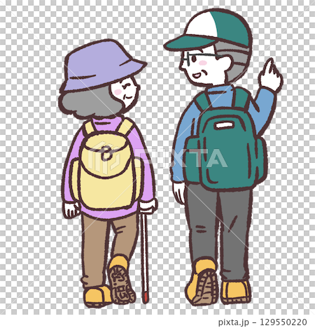 登山をする老夫婦のイラスト 129550220