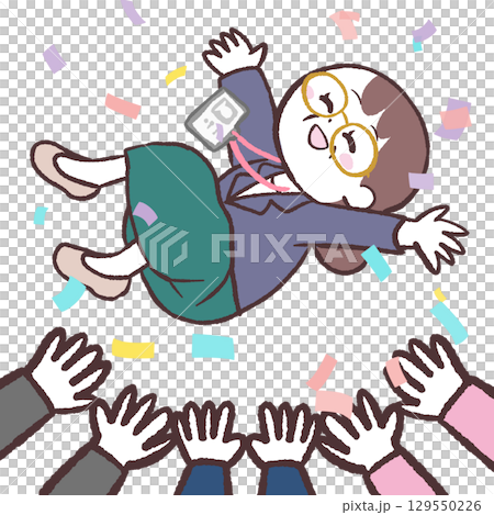 一位年長的女職員被抬起的插圖 129550226