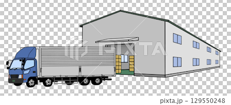 物流倉庫與大型卡車 — 藍色 物流倉庫與大型卡車 — 藍色 129550248