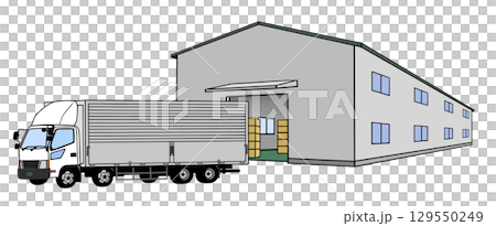 物流倉庫與大型卡車 — 白色 129550249