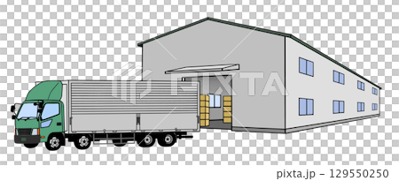 物流倉庫與大型卡車-綠色 129550250