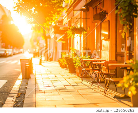 朝の街角に差し込む柔らかな日差し 129550262