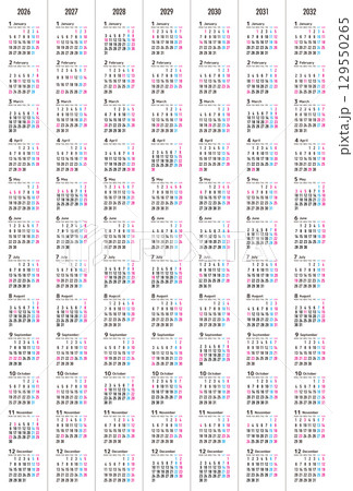 月曜日始まりの2026年から2032年までの年間カレンダー 月曜日始まりの2026年から2032年までの年間カレンダー 129550265