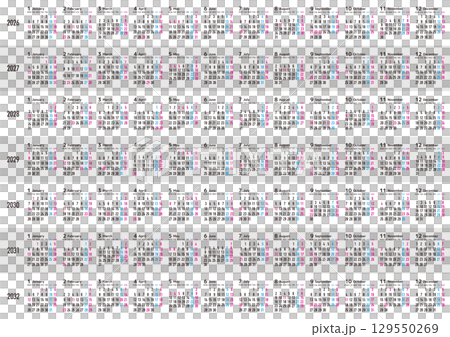 月曜日始まりの2026年から2032年までの年間カレンダー 月曜日始まりの2026年から2032年までの年間カレンダー 129550269