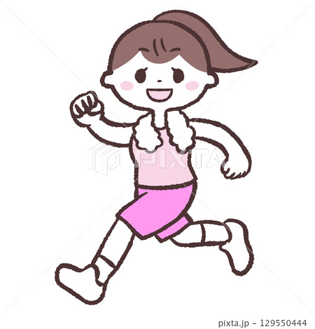 カメラ目線で走る女性のイラスト 129550444