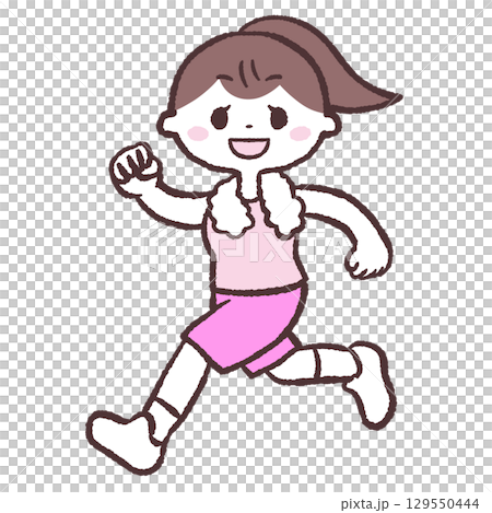 カメラ目線で走る女性のイラスト 129550444