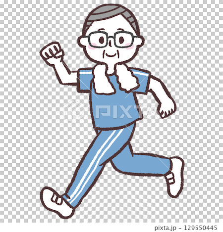 カメラ目線で走るシニア男性のイラスト 129550445