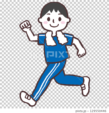 Illustration of a man running while looking at the camera 129550446