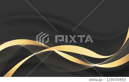 Abstract grey wave gold ribbon curve on blue luxury background vector 129550450