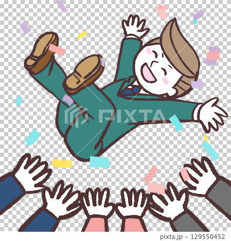 胴上げされる会社員のイラスト 129550452