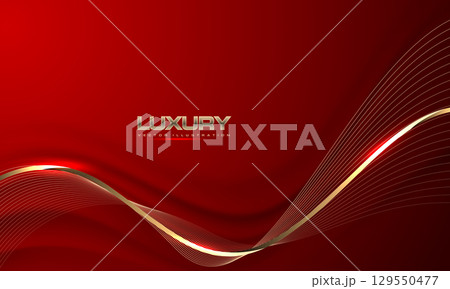 Abstract grey wave gold ribbon curve on red luxury background vector 129550477
