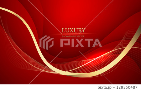 Abstract grey wave gold ribbon curve on red design modern luxury background vector 129550487