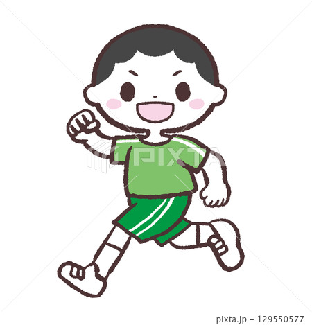 こっち向いて走る男の子のイラスト 129550577