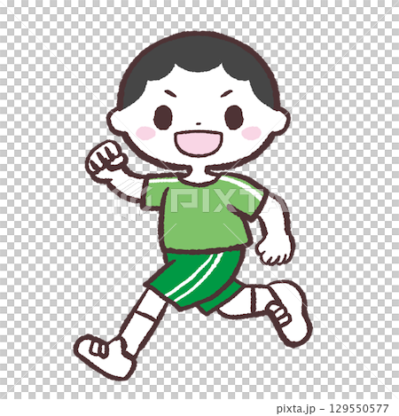 こっち向いて走る男の子のイラスト 129550577