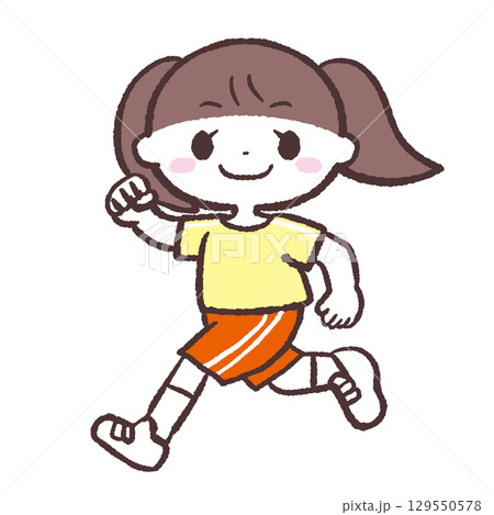 こっち向いて走る女の子のイラスト 129550578