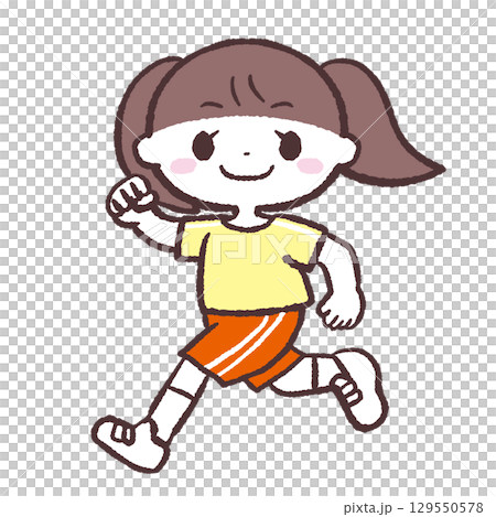 こっち向いて走る女の子のイラスト 129550578