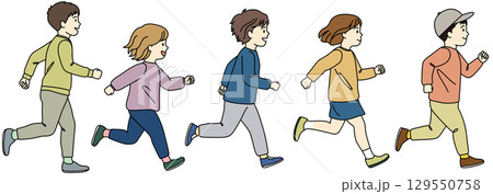 走る子どもたちのイラストセット06（カラー） 129550758