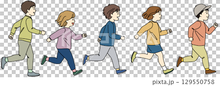 走る子どもたちのイラストセット06（カラー） 129550758