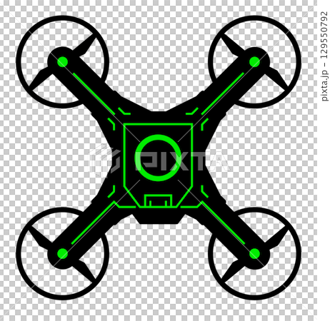Illustration of an unmanned flying drone for transportation and filming with a camera 129550792