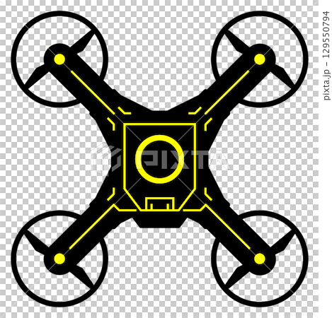 Illustration of an unmanned flying drone for transportation and filming with a camera 129550794