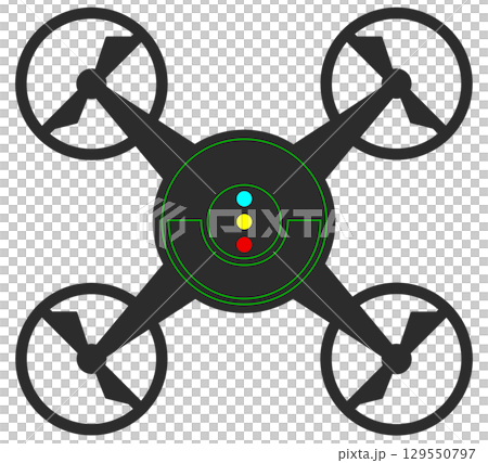 Illustration of an unmanned flying drone for transportation and filming with a camera Illustration of an unmanned flying drone for transportation and filming with a camera 129550797