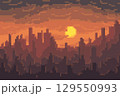 Building in the city under the sun, Vector background in 8 bit style 129550993