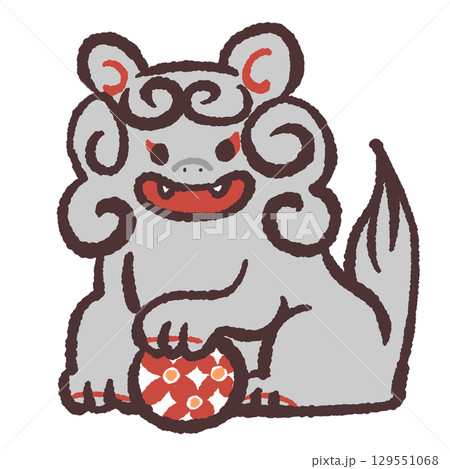 毬を持つ狛犬イラスト 毬を持つ狛犬イラスト 129551068