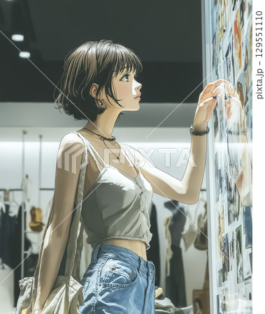 AIファッション提案を真剣に比較する女性 AIファッション提案を真剣に比較する女性 129551110