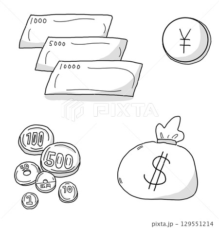 お金のイラスト　モノクロ 129551214