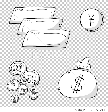 お金のイラスト　モノクロ 129551214