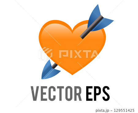 Glossy orange heart icon with love cupid blue arrow 129551425