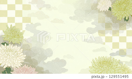 和風背景に咲く菊のイラストレーションデザイン 129551495