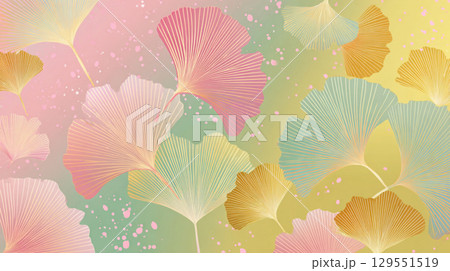 カラフルなイチョウの葉パターンイラスト背景 129551519