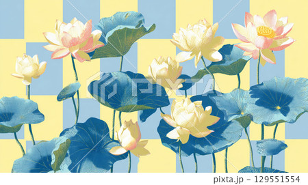 デジタルアートの蓮の花と葉の美しいイラストレーション 129551554