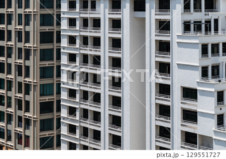 Detail of windows in a block of flats building Detail of windows in a block of flats building 129551727