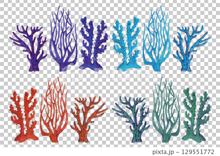 Underwater sea sponge porifera living on coral reefs. Watercolor multicolored giant fire sponge isolated on white background for sea design, snorkeling, diving, book, art, sticker, scrapbook 129551772