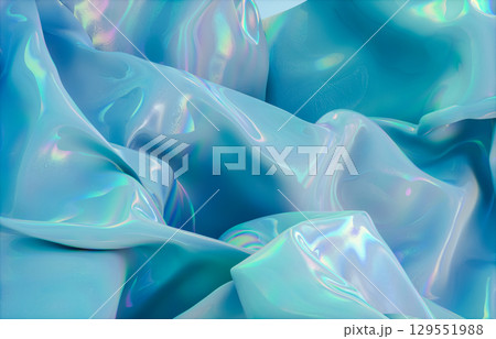 Abstract Background with Holographic Iridescent Satin Fabric in Pastel color. 3d rendering 129551988