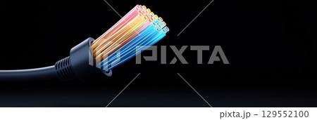 Glowing fiber optic cables illuminating data transmission, symbolizing advanced global communication networks and high speed internet connectivity 129552100