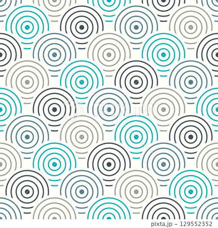 Seamless abstract pattern of concentric circles and arcs. Vector illustration. 129552352