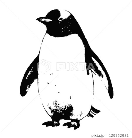 ビンテージ風の手描きのペンギン 129552981