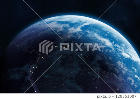 Earth from the space at night. Space scene. South America. 129553007
